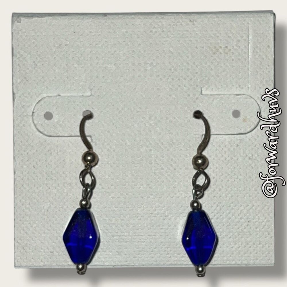Bundle Sale 3 for $15 | Handcrafted Blue Glass Diamond-Shaped Earrings